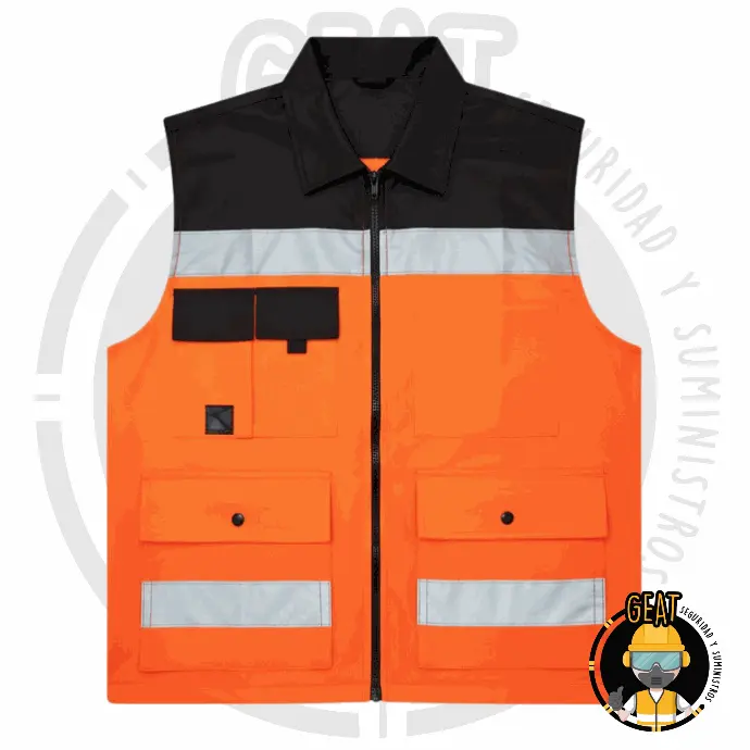 Chaleco MCA GEAT Ejecutivo Rompevientos Negro con Naranja