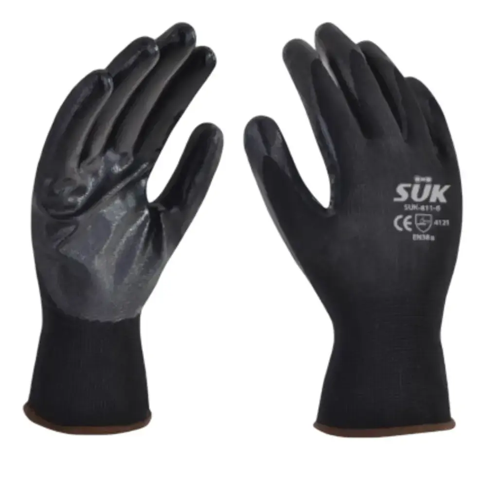 Guante Poliéster Negro C/Pal Nitrilo S Suk