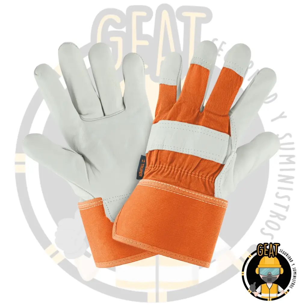 Guante De Piel De Res Con Dorso De Loneta. 