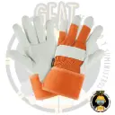 Guante De Piel De Res Con Dorso De Loneta. 