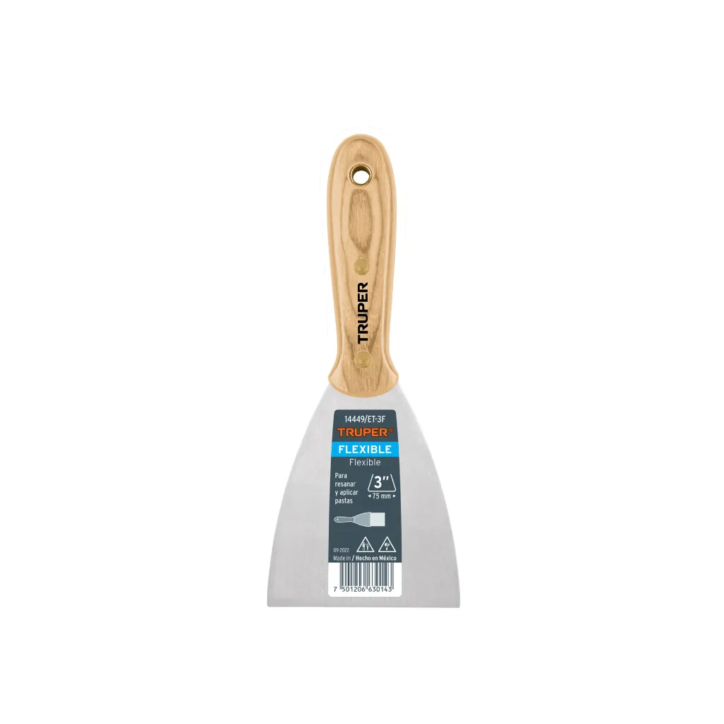 Espátula flexible 3" con mango de madera, TRUPER
