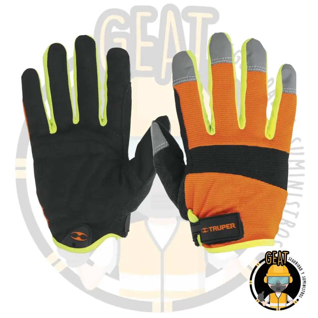 Guante Para Mecánico, Alta Visibilidad, Palma De Carnaza Sintética. 