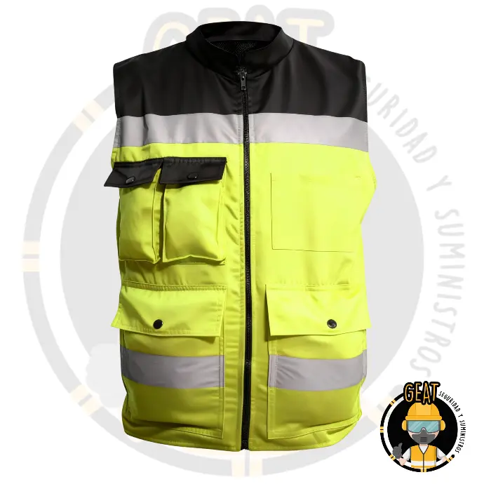 Chaleco MCA GEAT Mod. Ejecutivo – Gabardina Negro con Amarillo, Talla XG