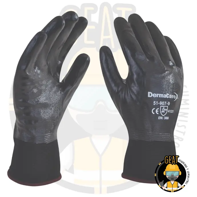 Guante de Nylon Negro con Recubrimiento Total de Nitrilo Sólido