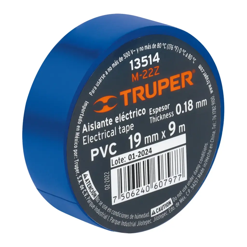 Cinta de aislar de 9 m x 19 mm, azul, Truper 