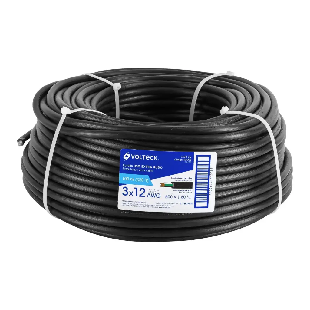 Cable uso extra rudo 3 x 12 AWG en rollo de 100 m