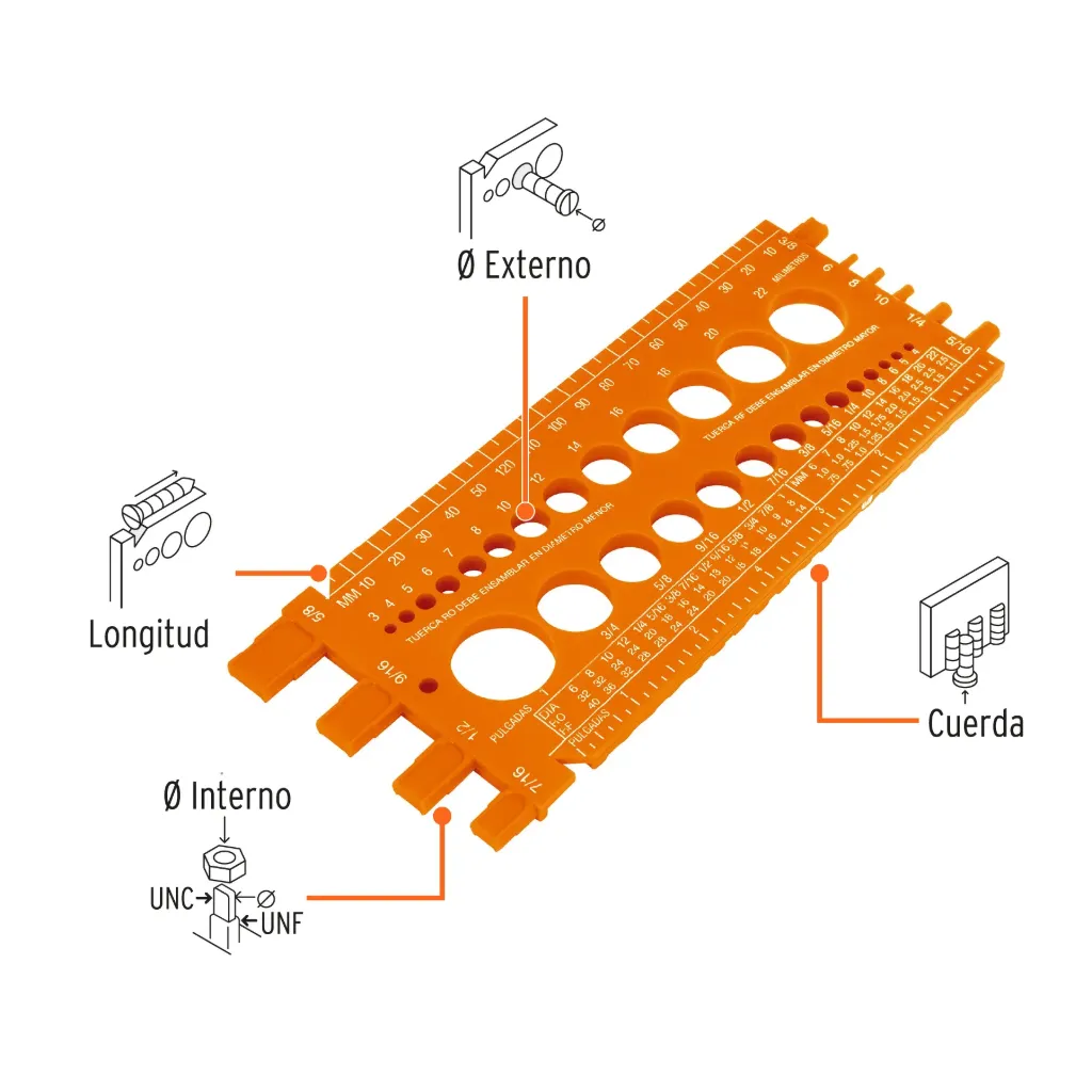 [10811] Regleta medidora de tuercas y tornillos, std y mm, TRUPER