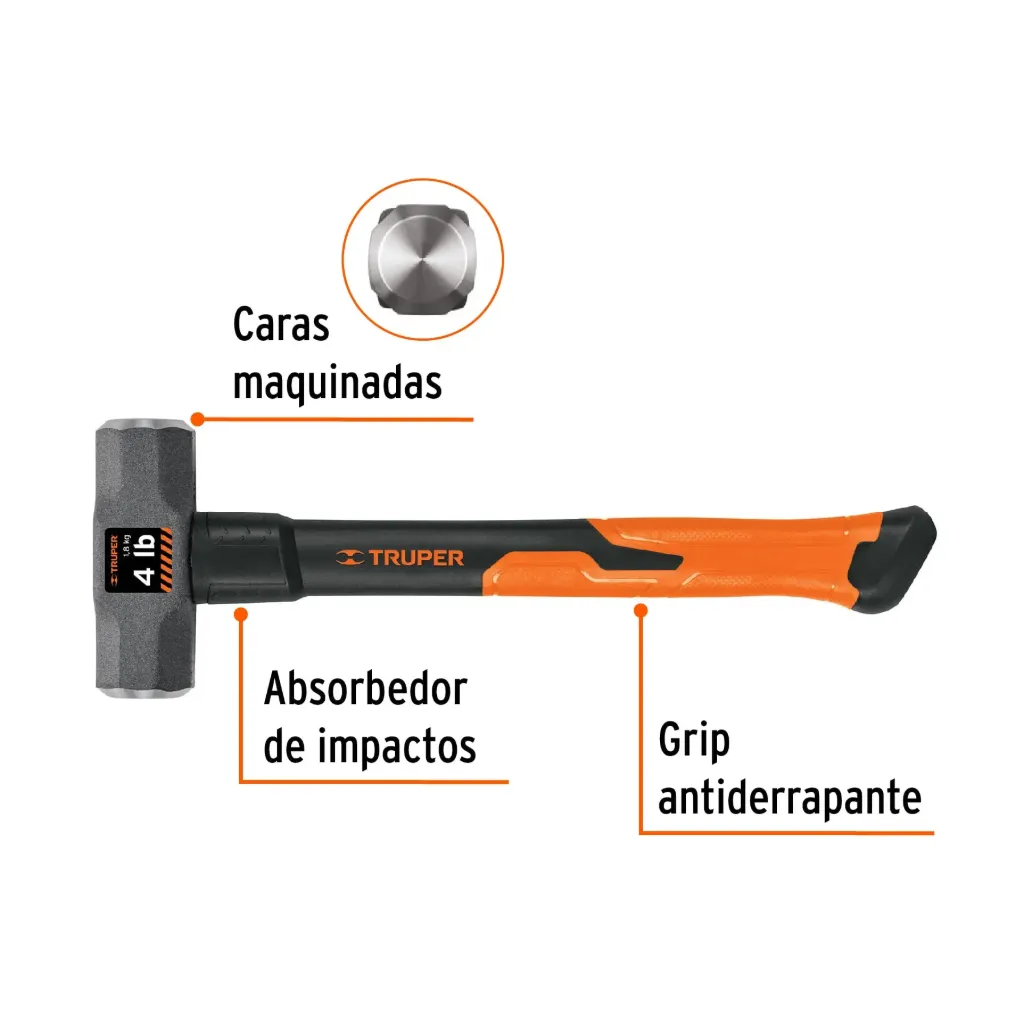 [16536] Marro octagonal 4 lb, mango de fibra de vidrio 14", TRUPER