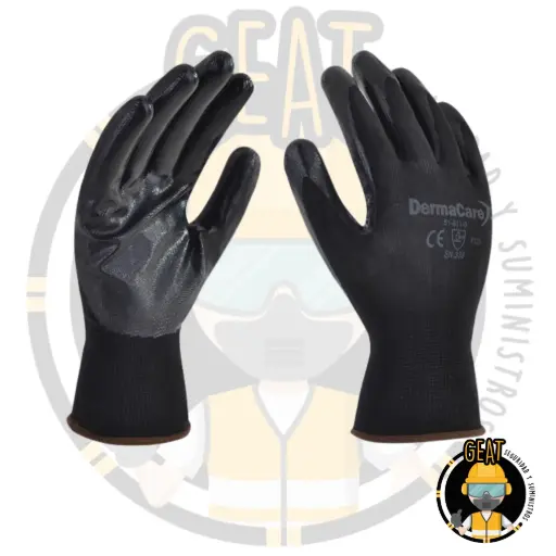 Guante Poliéster Negro C/Pal Nitrilo S