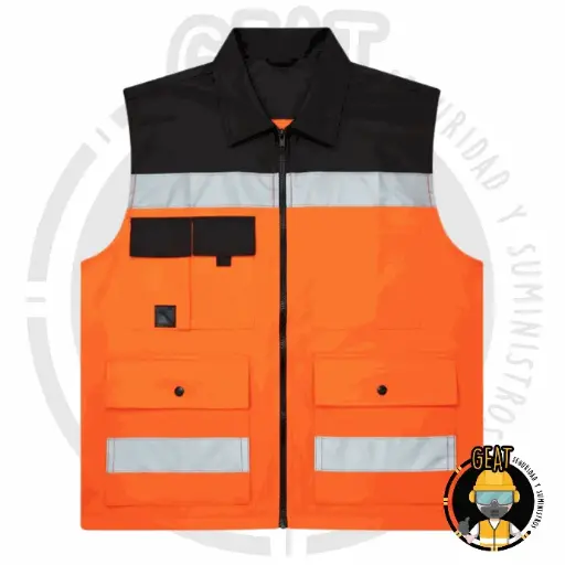 Chaleco MCA GEAT Ejecutivo Rompevientos Negro con Naranja