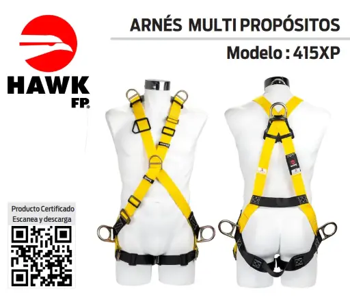 [415XP-S/L + 601-1.8] Arnés GAMMA HAWK cruzado de 6 anillos + Amortiguador HAWK GAMMA Banda Plana 1.8m