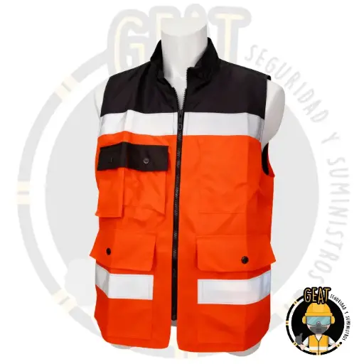 Chaleco GEAT Ejecutivo Rompevientos Negro con Anaranjado – Tallas CH a XG