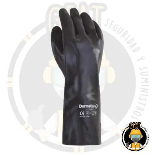 [44-114] Guante Negro con Inmersión de PVC y Soporte de Algodón – 14”