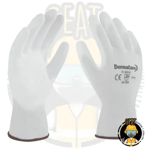 [51-640] Guante de Nylon Blanco con Poliuretano en Palma y Puntas de Dedos