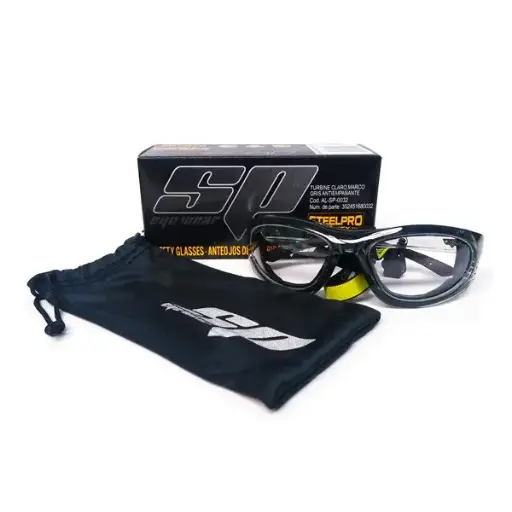 [AL-SP-0032] Lente Turbine Claro Marco Gris Antiempañante STEELPRO