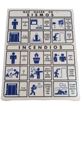 Señal de que hacer en caso de sismo e incendios 30*40 cm 
