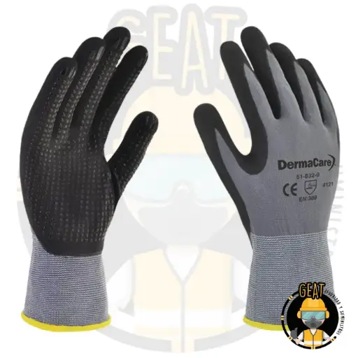 [51-832] Guante de Nylon Gris con Palma de Nitrilo Microporoso y Puntos de Nitrilo